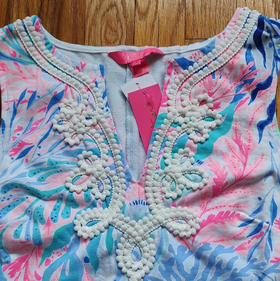 Lilly Pulitzer Harper Shift Dress Crew Blue Tint Kaleidoscope Coral Pink White S - Picture 13 of 16